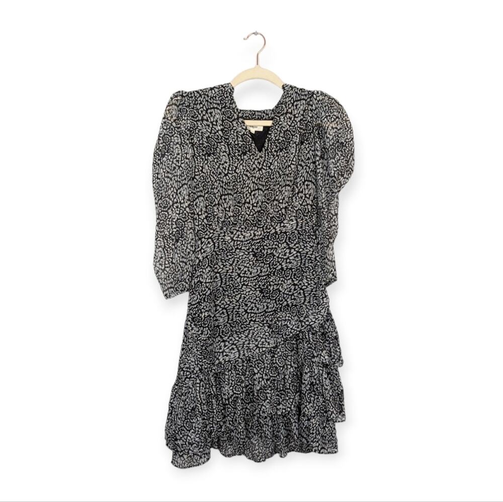 Suncoo Chirel Mini Dress S Ruffle Tiered Long Sleeve Romantic Floral
